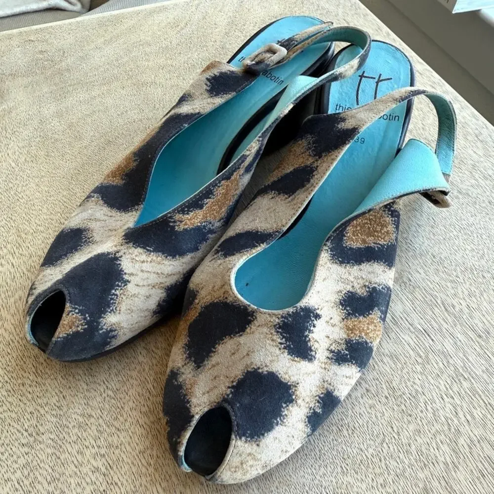Thierry Rabotin Leopard Print Slingback Wedge‎ Heels Size 39 Animal Print
